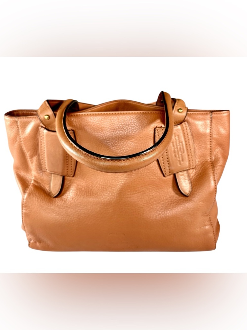 Ralph Lauren Leather Heritage Logo Cognac Tote Satchel Bag
